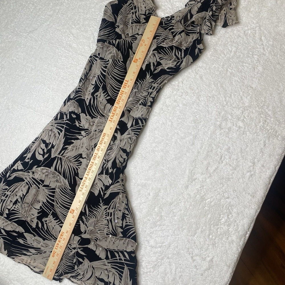 Vintage line floral sleeveless ruffled straps v neck mid length tapered dress S - Picture 7 of 11